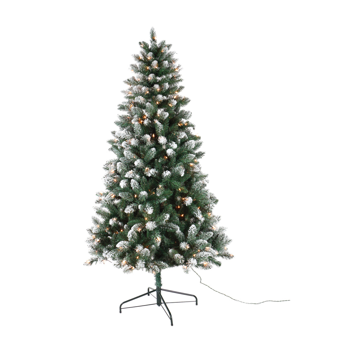 Hometown Holidays 50766 Pre-Lit Frosted Tree, 6-1/2 ft H, Spruce Family, 110 V, Mini Bulb, Clear Light