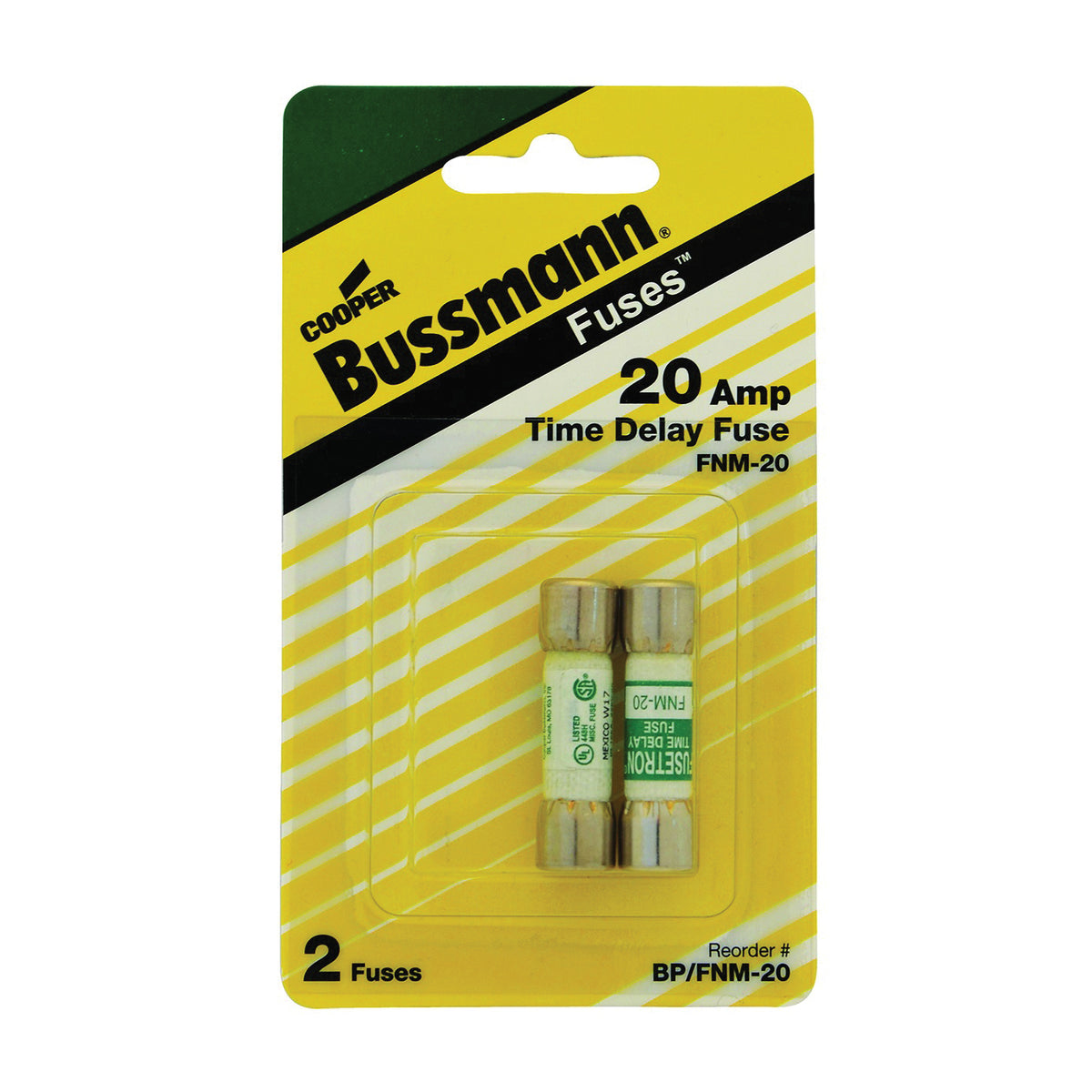 Bussmann BP/FNM-20 Time Delay Fuse, 20 A, 250 V, 10 kA Interrupt, Melamine Body