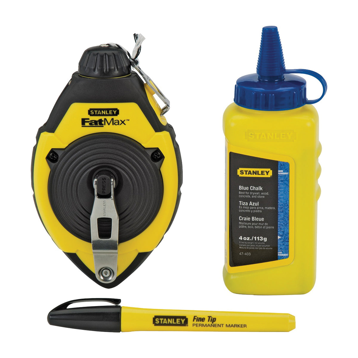 STANLEY 47-681L Chalk Line Reel Kit, 100 ft L Line, Blue Line, 3:1 Gear Ratio