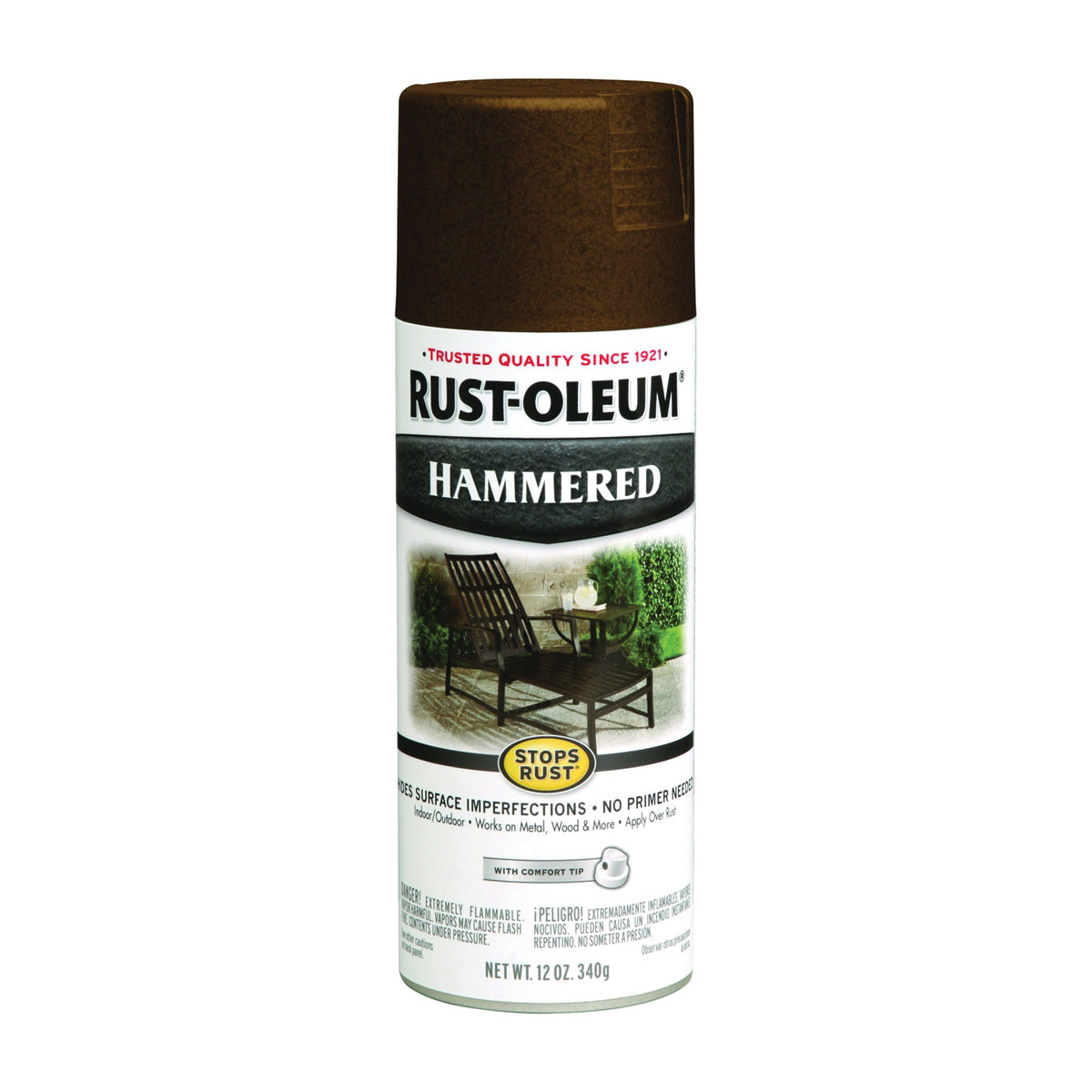 RUST-OLEUM STOPS RUST 210880 Spray Paint, Hammered, Brown, 12 oz, Aerosol Can