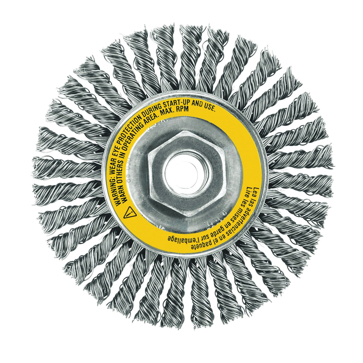 DeWALT DW49204 Wire Wheel Brush, 4 in Dia, 5/8-11 Arbor/Shank, 0.02 in Dia Bristle, Stainless Steel Bristle