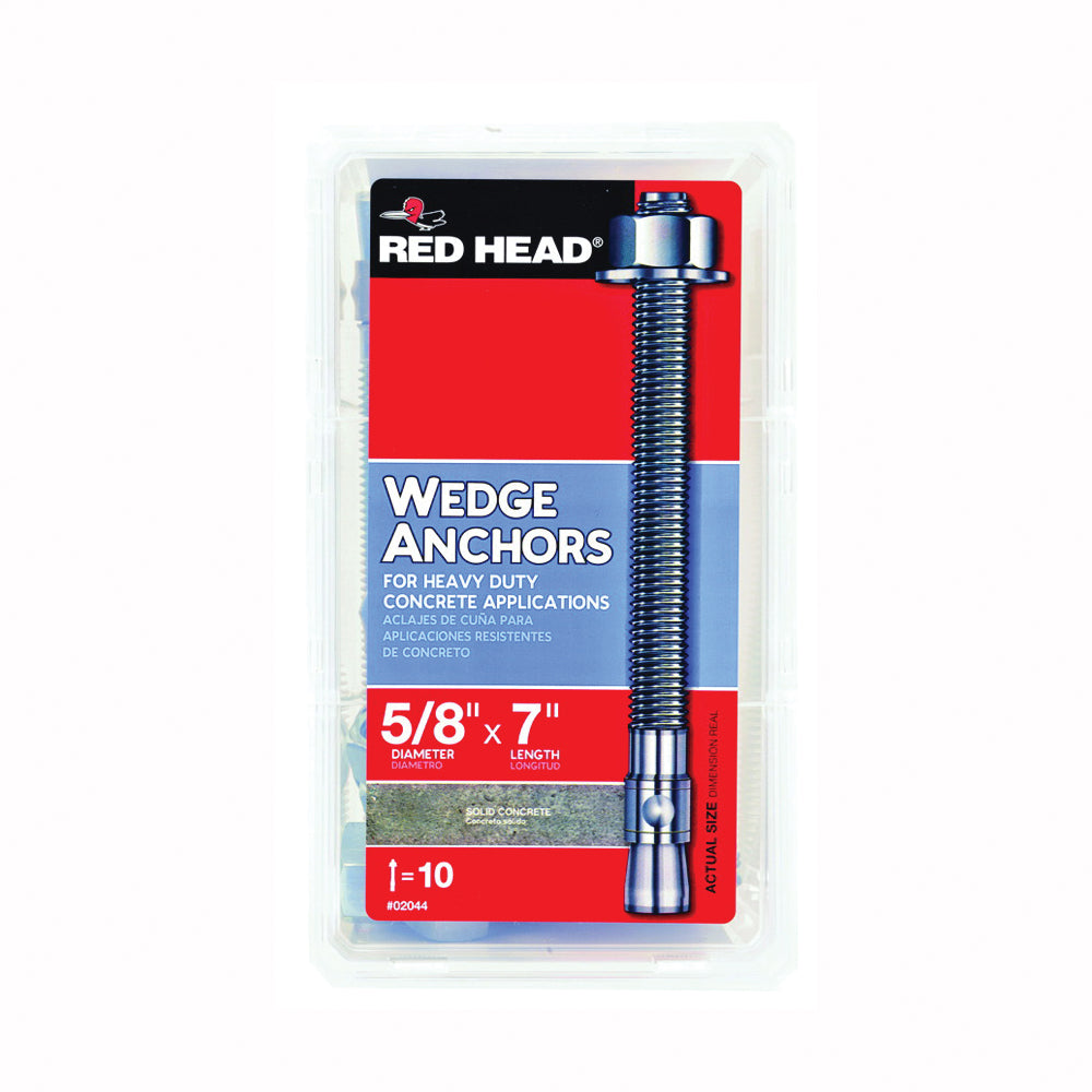 RED HEAD 02044 Wedge Anchor, 5/8 in Dia, 7 in L, Steel, Zinc