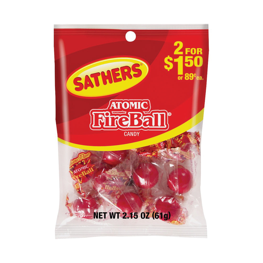 Sathers 10105 Candy, Red Hot Flavor, 2.15 oz Bag