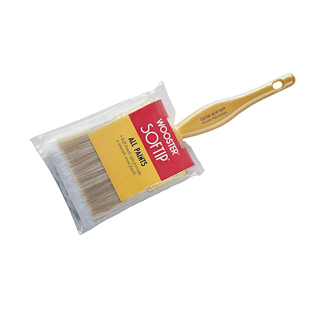 WOOSTER Q3108-4 Paint Brush, 4 in W, 3-3/16 in L Bristle, Nylon/Polyester Bristle, Beaver Tail Handle