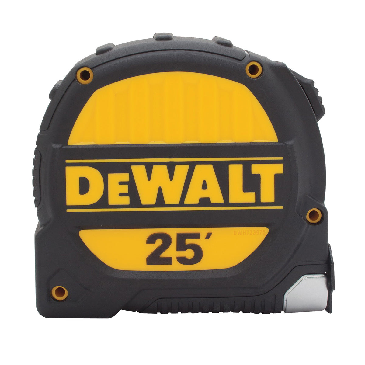 DeWALT DWHT33975 Tape Measure, 25 ft L Blade, 1-1/4 in W Blade, Steel Blade, ABS/Rubber Case, Black/Yellow Case