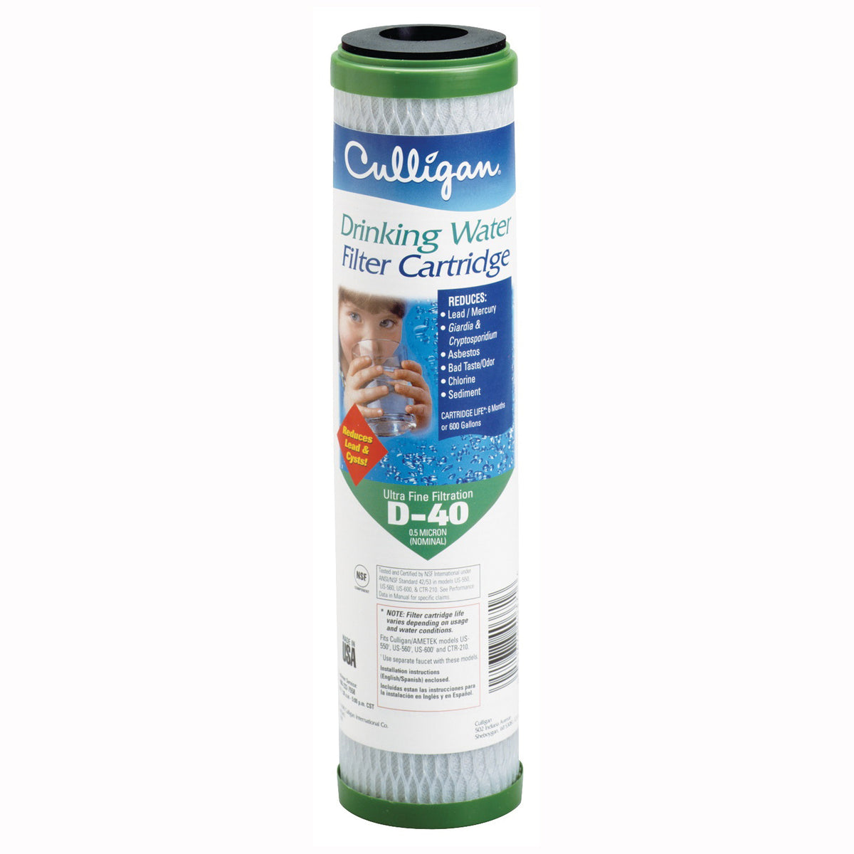 Culligan D-40A Replacement Water Filter, 0.5 um Filter