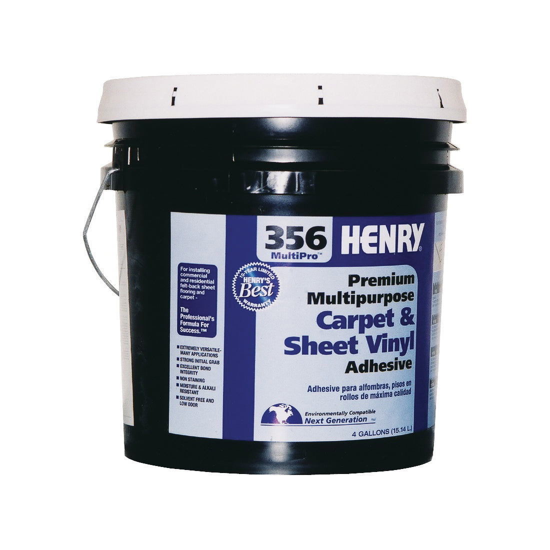 HENRY 356C MultiPro 12075 Carpet and Sheet Adhesive, Paste, Mild, Pale Yellow, 4 gal Pail