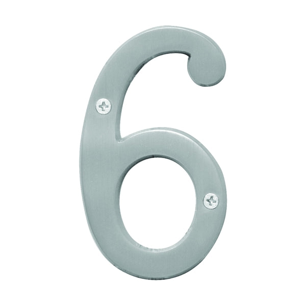 HY-KO Prestige Series BR-43SN/6 House Number, Character: 6, 4 in H Character, Nickel Character, Solid Brass
