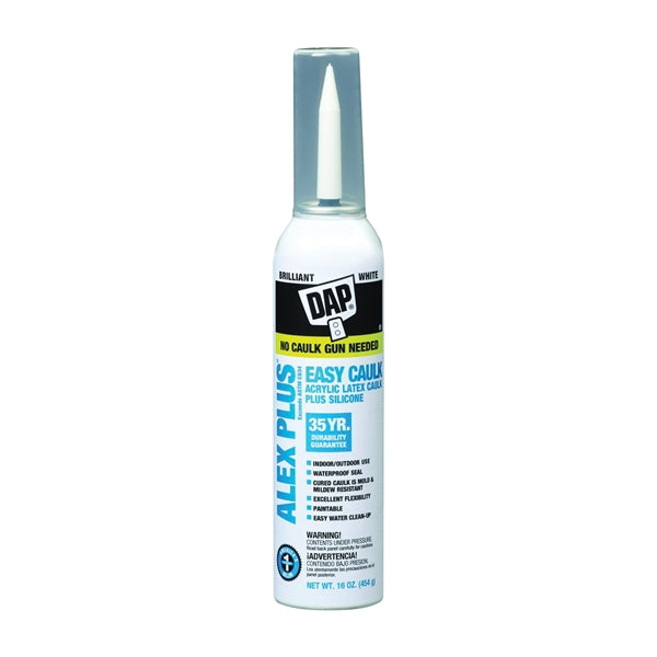 DAP ALEX PLUS 18736 Acrylic Latex Caulk with Silicone, White, -20 to 180 deg F, 16 oz Aerosol Can