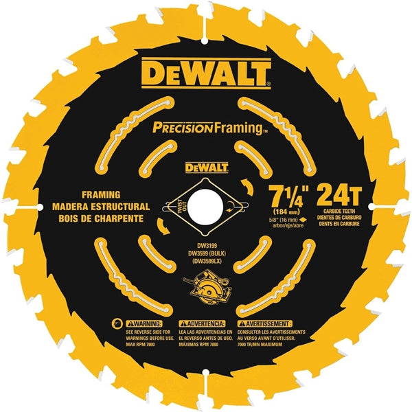DeWALT DW7112PT Precision Saw Blade, 7-1/4 in Dia, 24 -Teeth, Carbide Cutting Edge, Applicable Materials: Wood