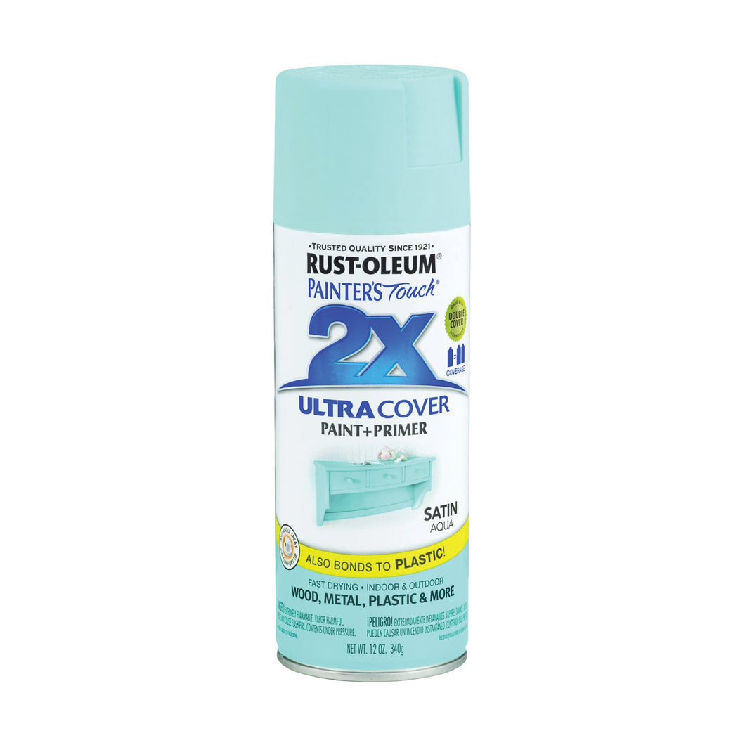 RUST-OLEUM PAINTER'S Touch 249085 Satin Spray Paint, Satin, Aqua, 12 oz, Aerosol Can