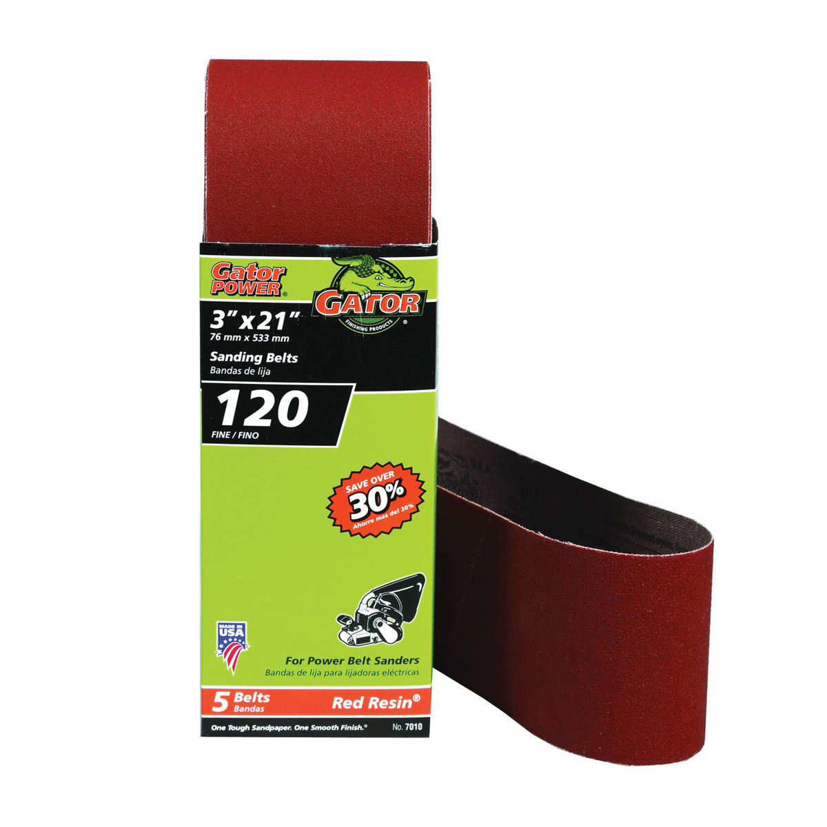 Gator 7010 Sanding Belt, 3 in W, 21 in L, 120 Grit, Fine, Aluminum Oxide Abrasive