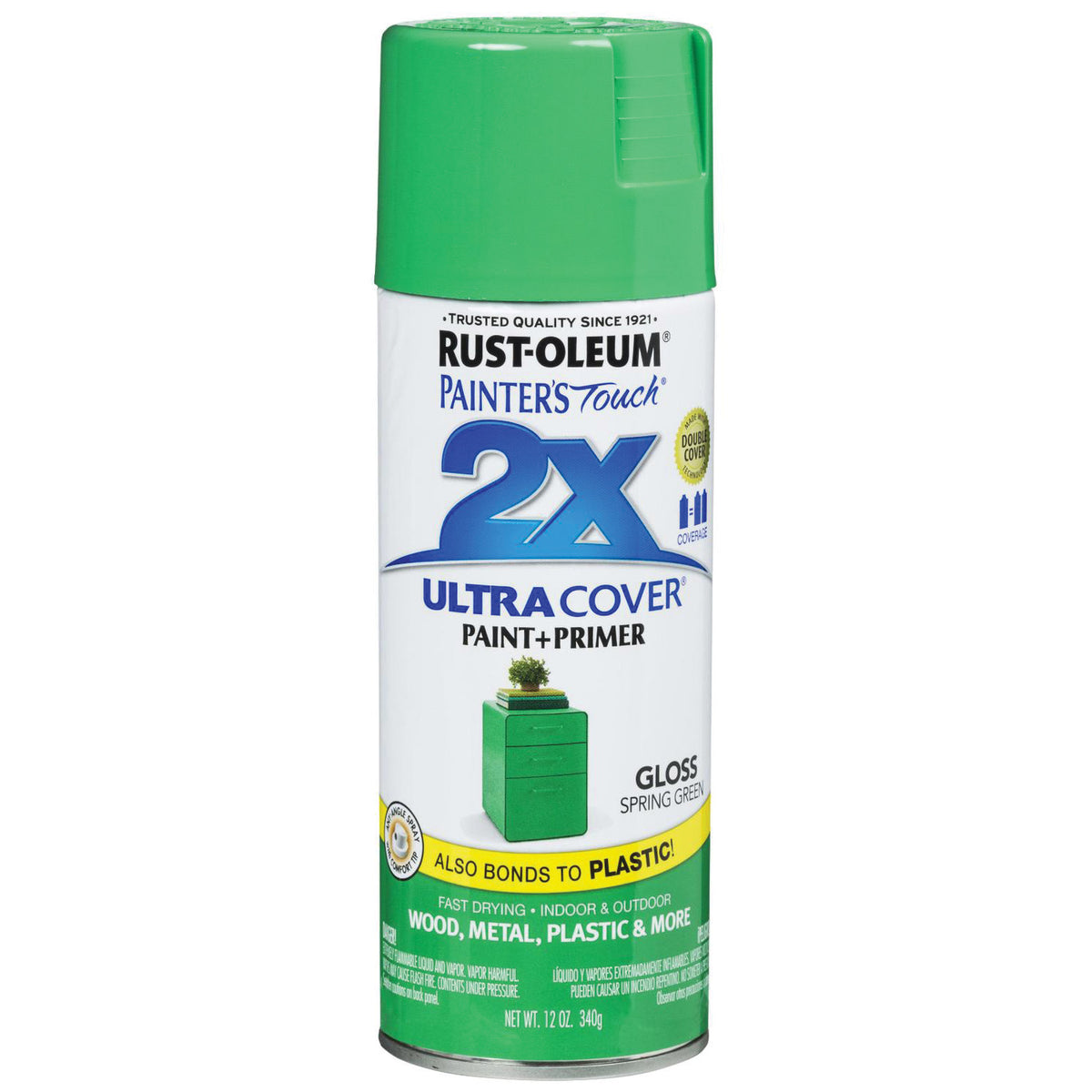 RUST-OLEUM PAINTER'S Touch 2X ULTRA COVER 314751 Spray Paint, Gloss, Spring Green, 12 oz, Aerosol Can