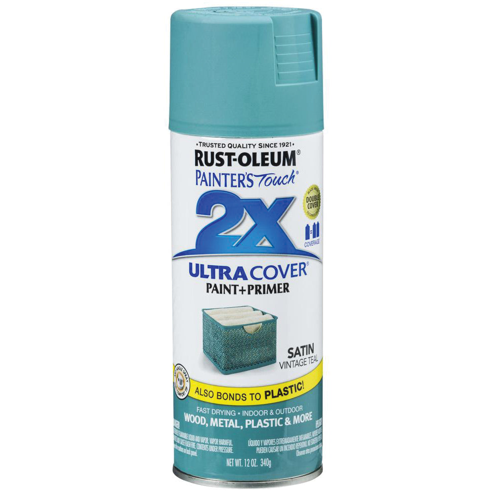 RUST-OLEUM PAINTER'S Touch 2X ULTRA COVER 316292 Spray Paint, Satin, Vintage Teal, 12 oz, Aerosol Can