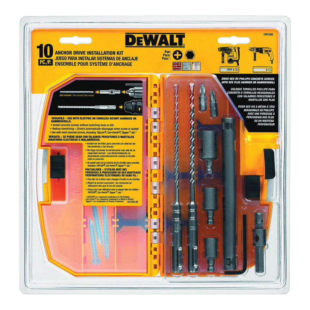 DeWALT DW5366 Anchor Drive Installation Kit, 10-Piece, Carbide
