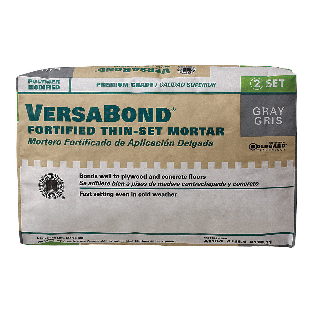 CUSTOM VersaBond Flex MTSG50 Thin-Set Mortar, Gray, Powder, 50 lb Bag