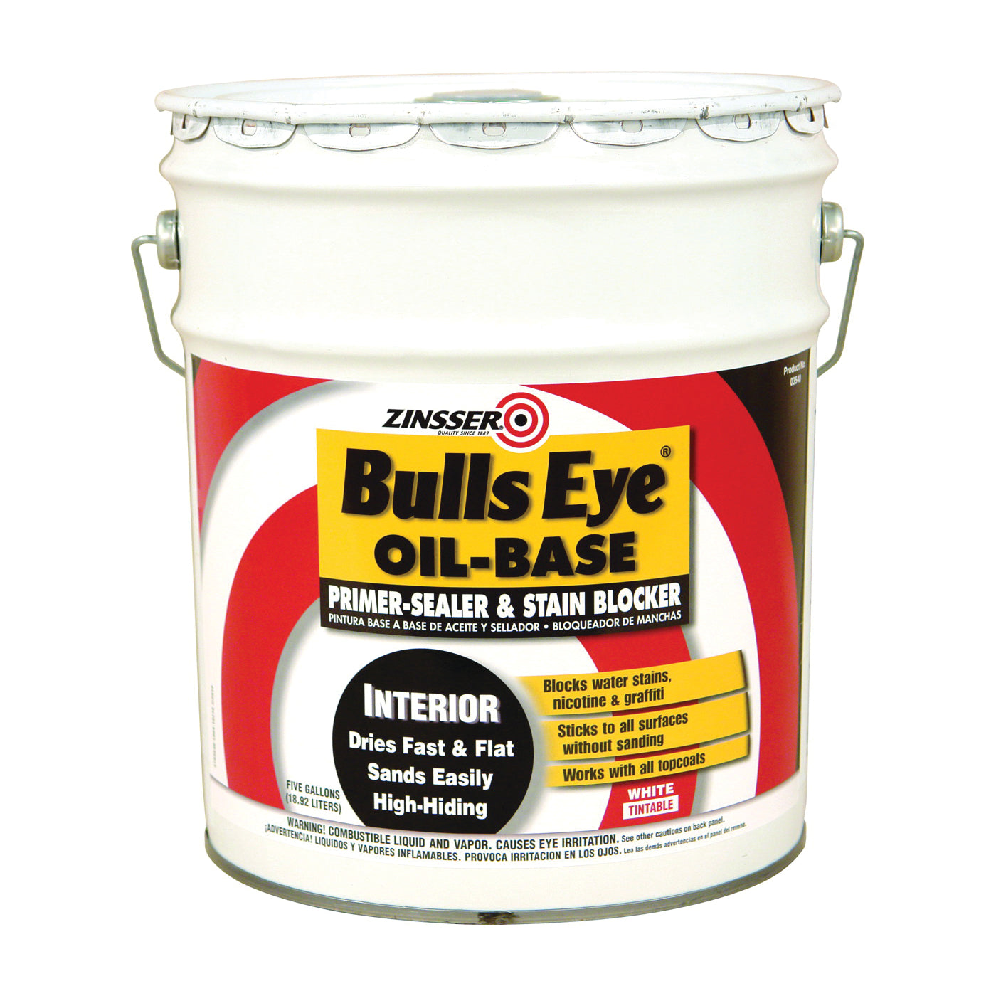 ZINSSER Bulls Eye 03540 Primer Sealer and Stain Killer, Flat, White, 5 gal