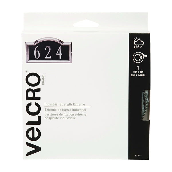 VELCRO Brand 91365 Fastener, 1 in W, 10 in L, Nylon, Titanium, Rubber Adhesive