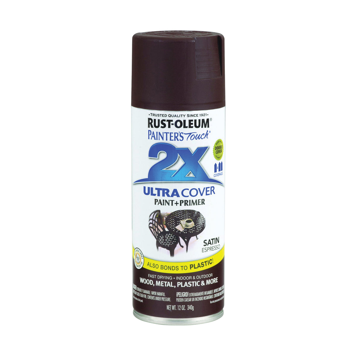 RUST-OLEUM PAINTER'S Touch 249081 Satin Spray Paint, Satin, Espresso, 12 oz, Aerosol Can