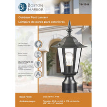 Load image into Gallery viewer, Boston Harbor AL8044-BK Post Lantern, 120 V, 60 W, A19 or CFL Lamp

