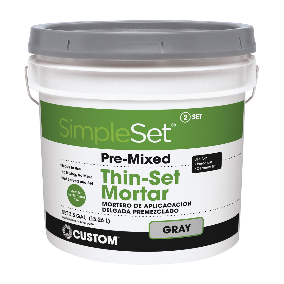 CUSTOM CTTSG3 Thin-Set Mortar, Gray, Paste, 3.5 gal Pail