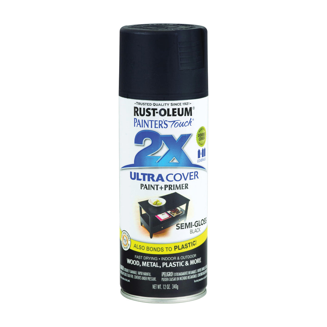 RUST-OLEUM PAINTER'S Touch 249061 Semi-Gloss Spray Paint, Semi-Gloss, Black, 12 oz, Aerosol Can