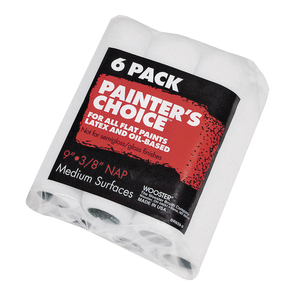 WOOSTER R959-9 Paint Roller Cover, 3/8 in Thick Nap, 9 in L, Knit Fabric Cover, Mint Green