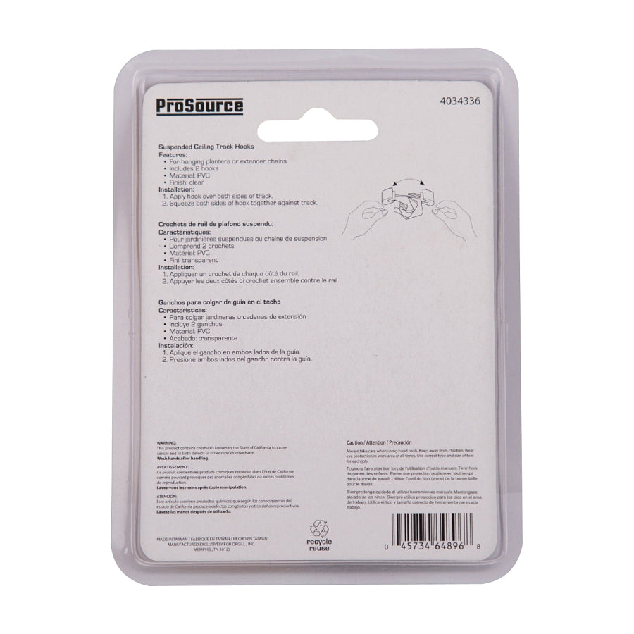 ProSource GB72733-PS Ceiling Track Hook, 1.5 in L, 0.35 in H, PVC, Clear, Wall Mount Mounting