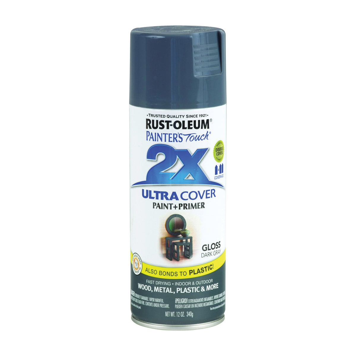 RUST-OLEUM PAINTER'S Touch 249115 Gloss Spray Paint, Gloss, Dark Gray, 12 oz, Aerosol Can