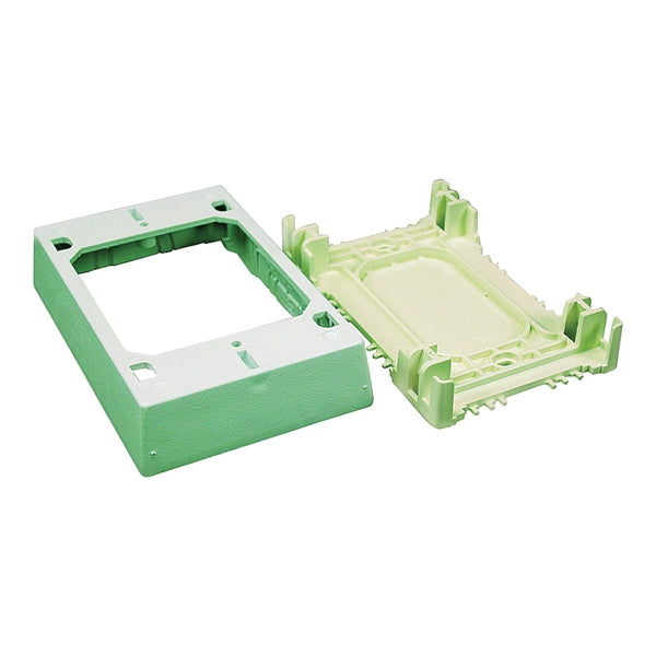 Wiremold NMW NMW35 Outlet Box, 1 -Gang, 0 -Knockout, Plastic, White, Wall Mounting