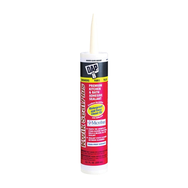 DAP KWIK SEAL PLUS 18519 Adhesive Sealant, Biscuit, 24 hr Curing, -20 to 150 deg F, 10.1 oz Tube