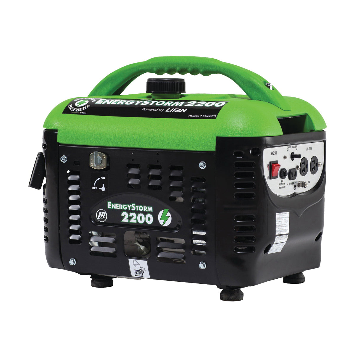 LIFAN ES2200SC Portable Generator, 17 A, 120 V, 2200 W Output, Octane Gas, 1 gal Tank, 6 hr Run Time