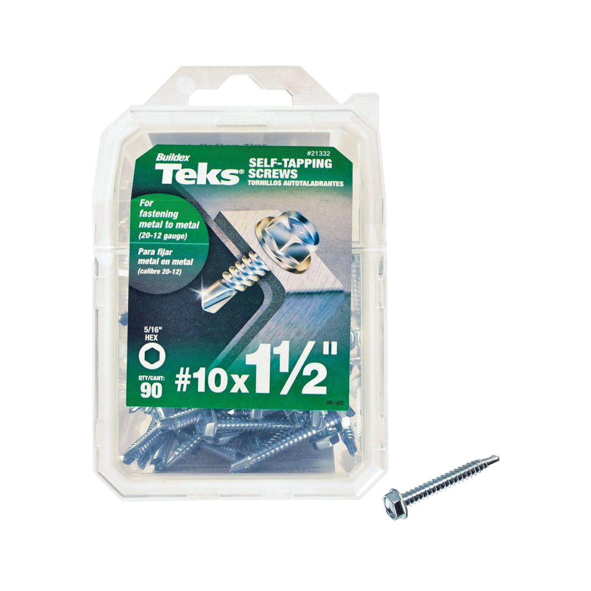 Teks 21308 Screw, #8 Thread, 1/2 in L, Coarse Thread, Hex Drive, Self-Drilling, Self-Tapping Point, Steel, Zinc, 280 PK