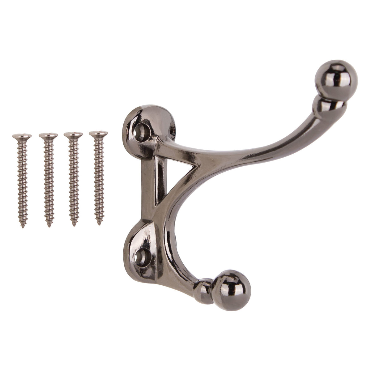 ProSource H-015-BLN Coat and Hat Hook, 33 lb, 2-Hook, 1-1/2 in Opening, Zinc, Nickel