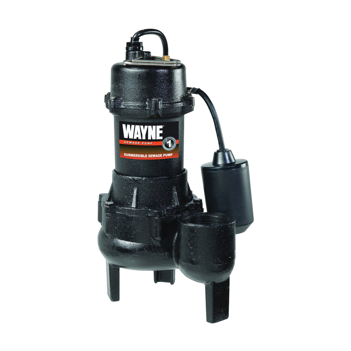 WAYNE RPP50/SEL50 Sewage Pump, 1-Phase, 15 A, 115 V, 0.5 hp, 2 in Outlet, 20 ft Max Head, 10,000 gph, Iron