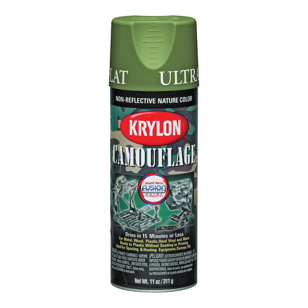 Krylon K04296007 Camouflage Spray Paint, Ultra Flat, Woodland Light Green, 11 oz, Can