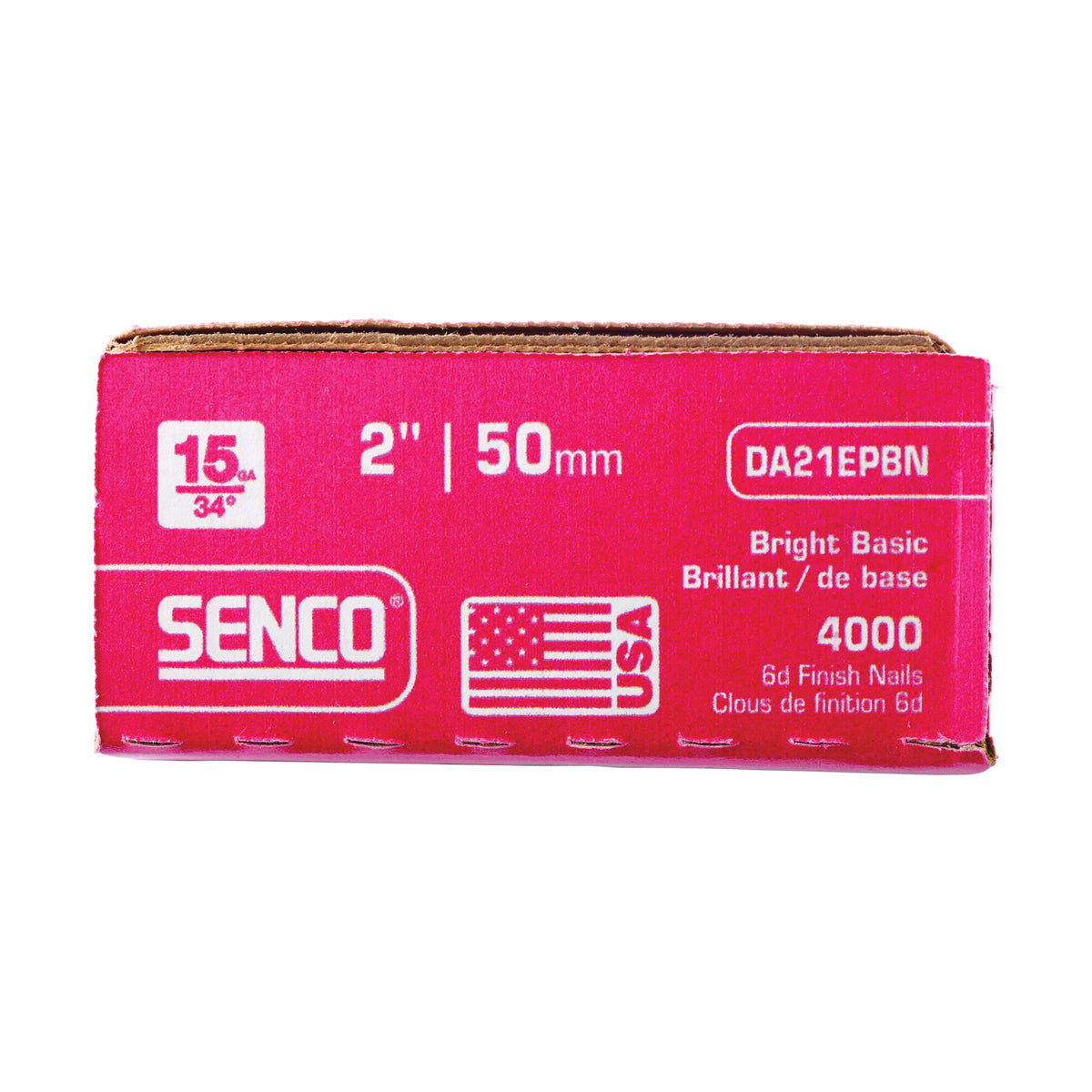 SENCO DA21EPBN Finish Nail, 2 in L, 15 Gauge, Steel, Bright Basic, Brad Head, Smooth Shank