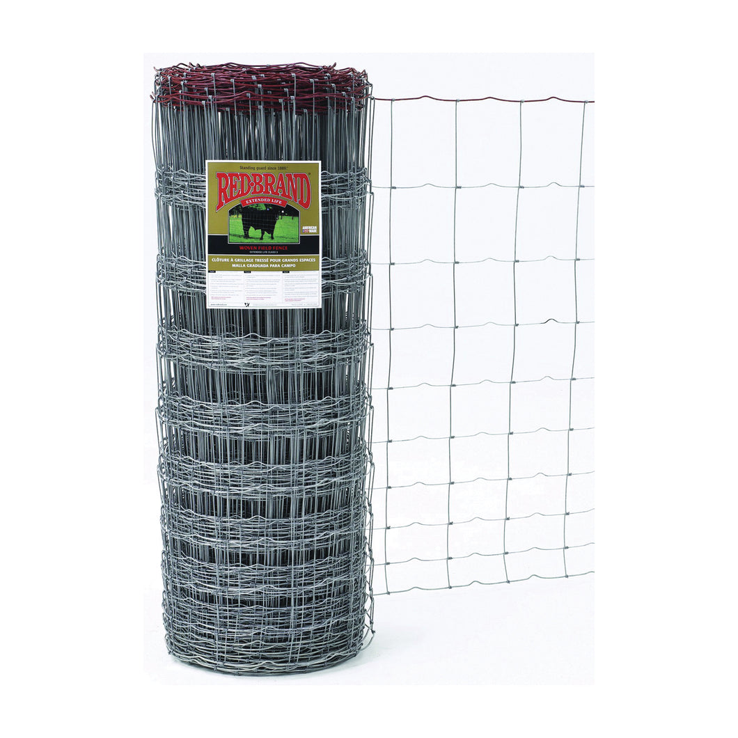 Red Brand 70092 Field Fence, 330 ft L, 54 in H, 14-1/2 Gauge, Steel, Galvanized
