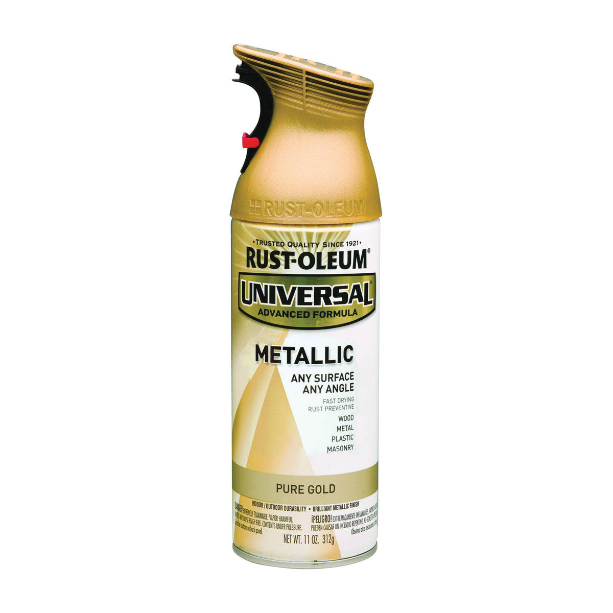 RUST-OLEUM UNIVERSAL 245221 Metallic Spray Paint, Metallic, Pure Gold, 11 oz, Aerosol Can