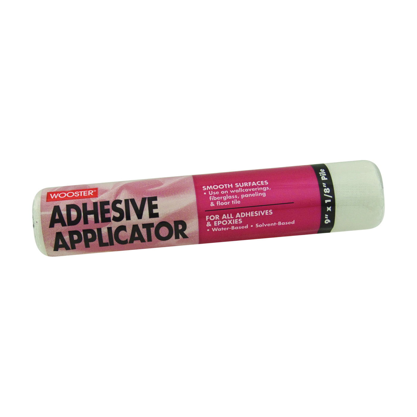 WOOSTER R245-9 Adhesive Applicator, 1/8 in Thick Nap, 9 in L, Fabric Cover, White