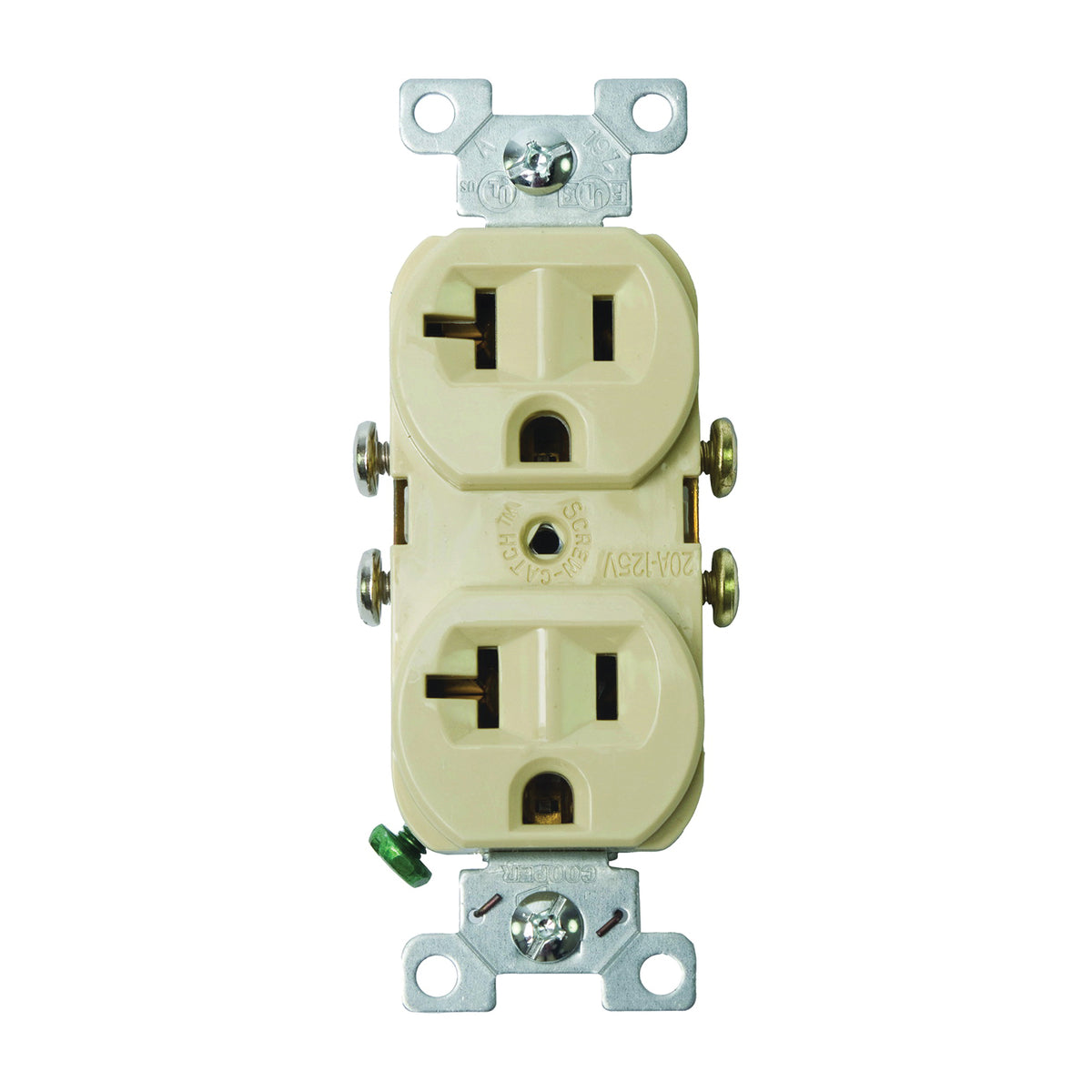 Eaton Wiring Devices 877V-BOX Duplex Receptacle, 2 -Pole, 20 A, 125 V, Side Wiring, Ivory