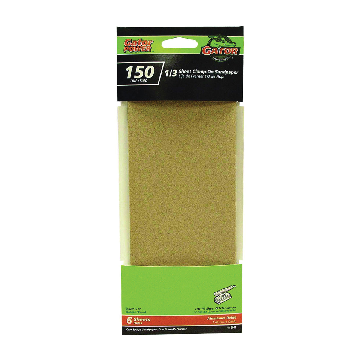 Gator 5041 Sanding Sheet, 3-2/3 in W, 9 in L, 150 Grit, Fine, Aluminum Oxide Abrasive, Paper Backing