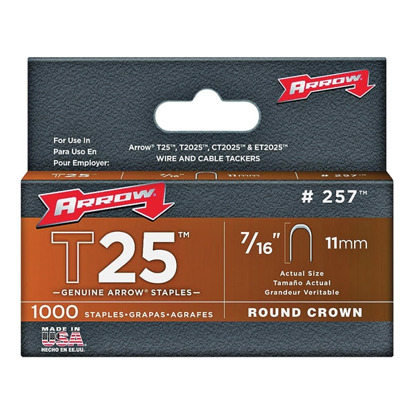 Arrow T25 Series 257 Round Crown Staple, 5/16 in W Crown, 7/16 in L Leg