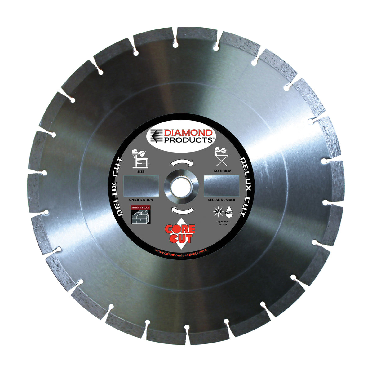 DIAMOND PRODUCTS 70495 Circular Saw Blade, 12 in Dia, 1 in Arbor, Diamond Cutting Edge