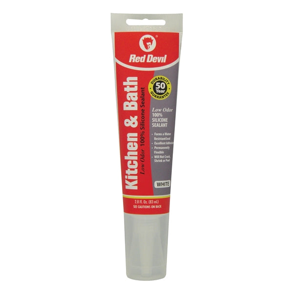 Red Devil 0883 Silicone Sealant, White, 24 hr Curing, -60 to 400 deg F, 2.8 oz Tube