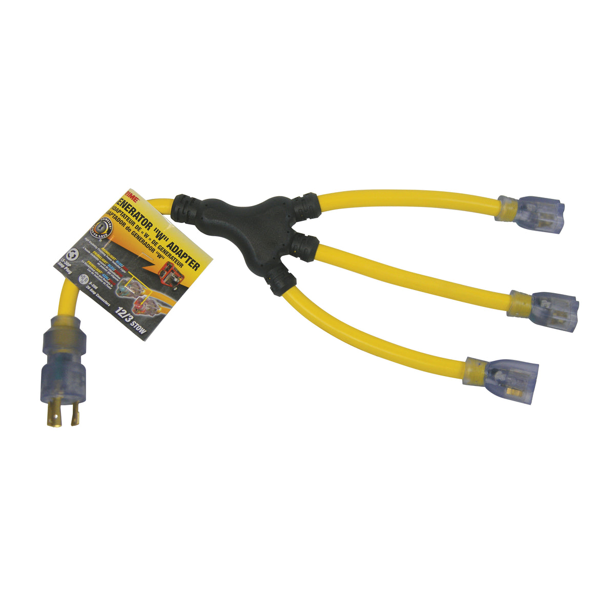 Prime GC130802 Generator W-Adapter with Indicator Light, 12/3 AWG Cable, 2 ft L, Yellow