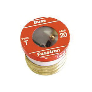 Bussmann T-20 Plug Fuse, 20 A, 125 V, 10 kA Interrupt, Plastic Body, Low Voltage, Time Delay Fuse