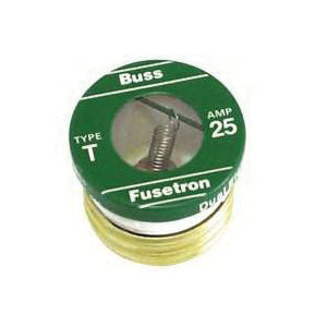 Bussmann T-25 Plug Fuse, 25 A, 125 V, 10 kA Interrupt, Plastic Body, Low Voltage, Time Delay Fuse