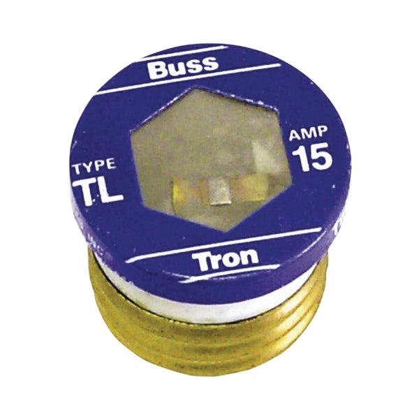 Bussmann TL-15 Plug Fuse, 15 A, 125 V, 10 kA Interrupt, Plastic Body, Time Delay Fuse