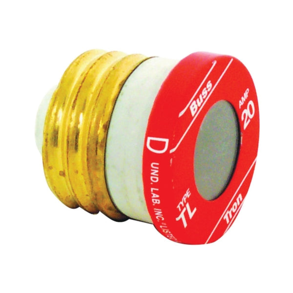 Bussmann TL-20 Plug Fuse, 20 A, 125 V, 10 kA Interrupt, Plastic Body, Low Voltage, Time Delay Fuse